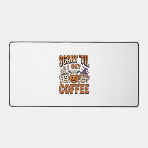 Halloween Coffee Scary Until Coffee Vintage Shirt_ Desk Mat