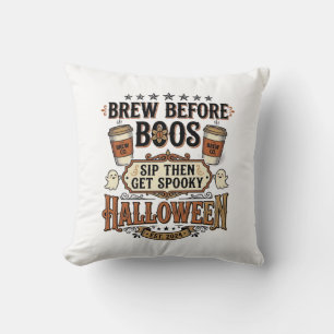 Halloween Coffee Shirt Brew Before Boos Vintage De Cushion