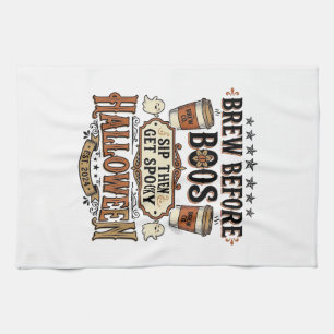 Halloween Coffee Shirt Brew Before Boos Vintage De Tea Towel