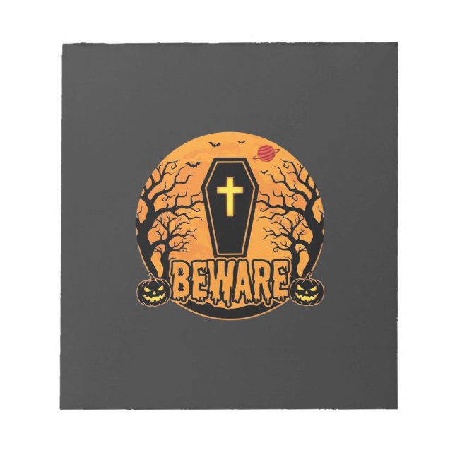 Halloween Coffin Beware Pumpkin Horror Design_1 Notepad (Front)