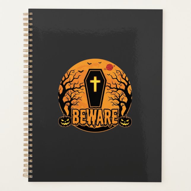 Halloween Coffin Beware Pumpkin Horror Design_1 Planner (Front)