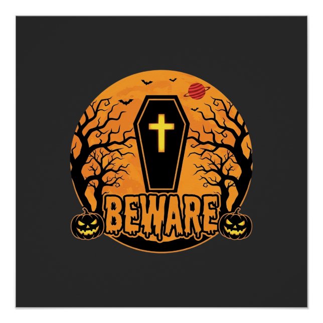 Halloween Coffin Beware Pumpkin Horror Design_1 Poster (Front)