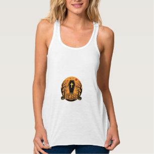 Halloween Coffin Beware Pumpkin Horror Design_1 Singlet