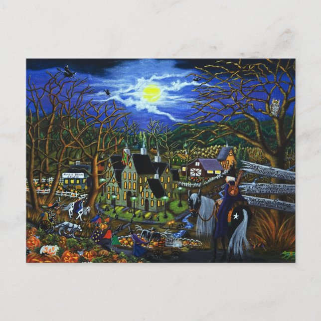 Halloween,college,witches,Jack-O-Lantern,wolf,bats Postcard (Front)
