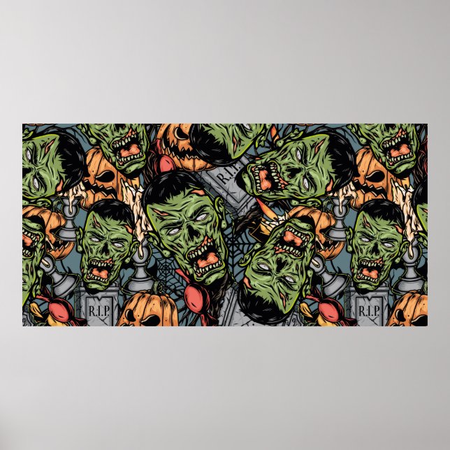 Halloween colourful elements seamless pattern with poster (Front)