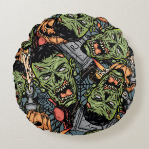 Halloween colourful elements seamless pattern with round cushion