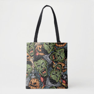 Halloween colourful elements seamless pattern with tote bag