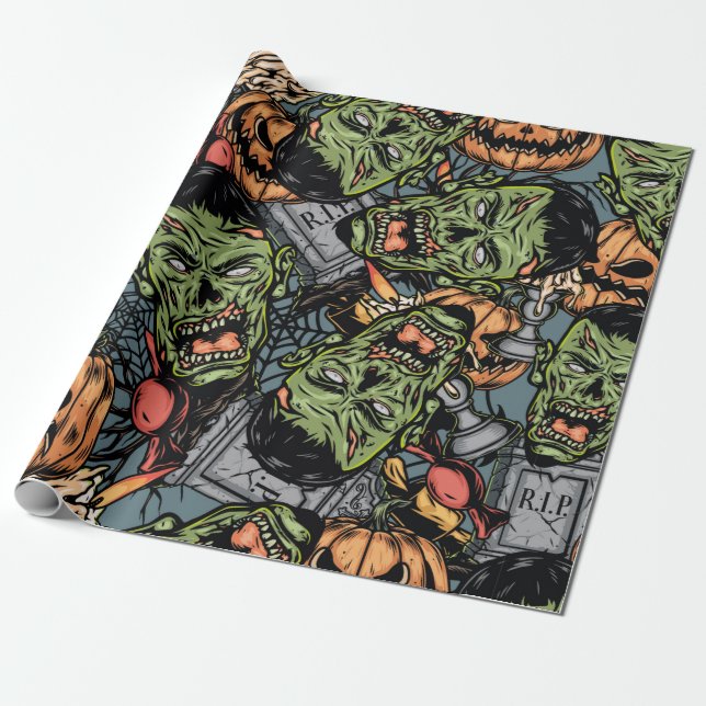 Halloween colourful elements seamless pattern with wrapping paper (Unrolled)