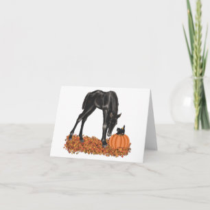 Halloween Colt Kitten Pumpkin Fall Leaves Card