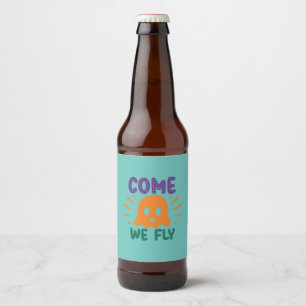 Halloween Come We Fly Beer Bottle Label