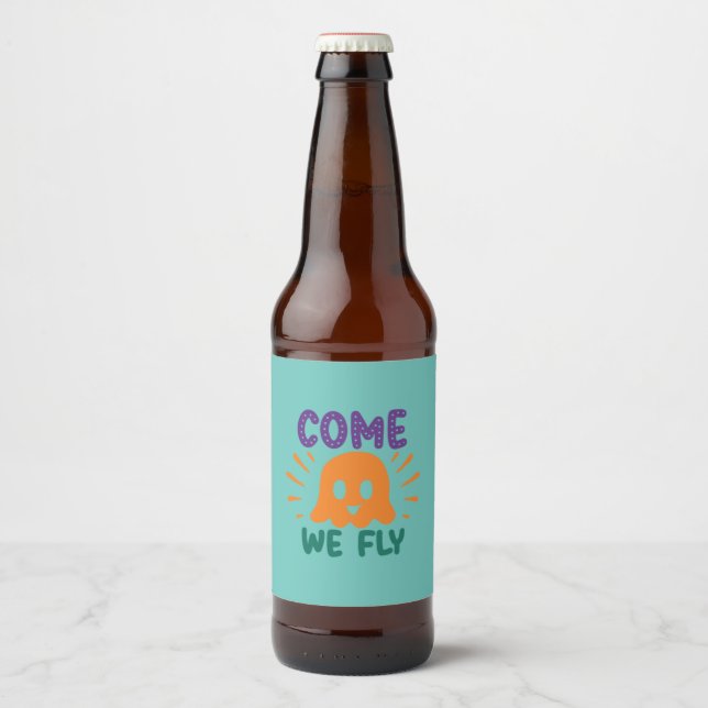 Halloween Come We Fly Beer Bottle Label (Front)