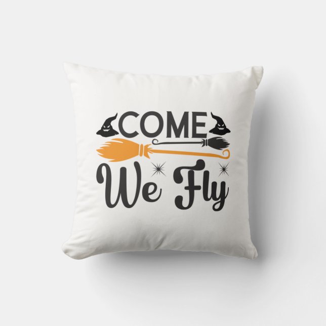 Halloween Come We Fly Birthday Cushion (Front)