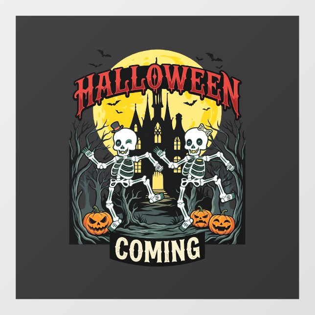 Halloween Coming Dancing Skeletons Castle Pumpkins (Sheet)