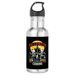 Halloween Coming Dancing Skeletons Castle Pumpkins 532 Ml Water Bottle
