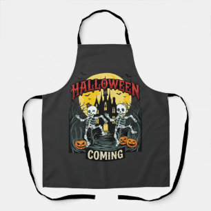 Halloween Coming Dancing Skeletons Castle Pumpkins Apron