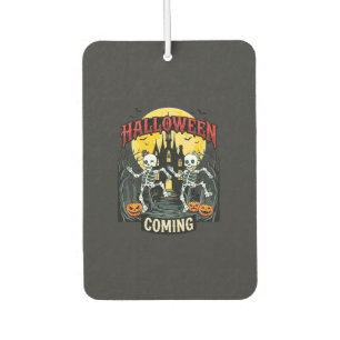 Halloween Coming Dancing Skeletons Castle Pumpkins Car Air Freshener