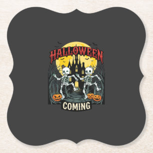Halloween Coming Dancing Skeletons Castle Pumpkins Paper Coaster