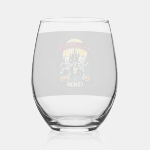 Halloween Coming Dancing Skeletons Castle Pumpkins Stemless Wine Glass