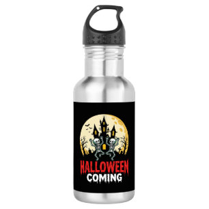 Halloween Coming Dancing Skeletons Haunted Castle 532 Ml Water Bottle