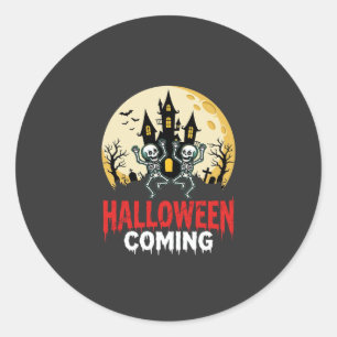 Halloween Coming Dancing Skeletons Haunted Castle Classic Round Sticker