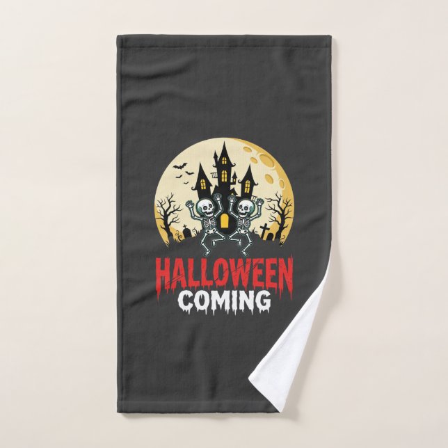 Halloween Coming Dancing Skeletons Haunted Castle  Hand Towel (Hand Towel)