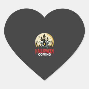 Halloween Coming Dancing Skeletons Haunted Castle  Heart Sticker