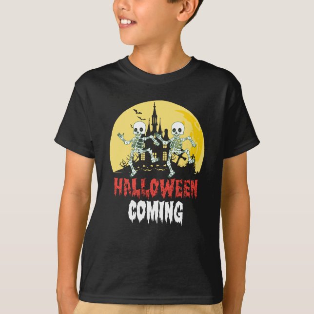 Halloween coming twins skeleton dancing shirt (Front)