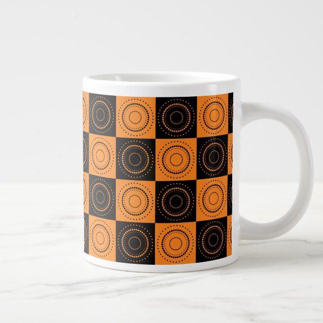 Halloween Concentric Orange and Black Polka Dots Large Coffee Mug (Right)