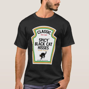Halloween Condiment Bottle Spicy Black Cat Hisses T-Shirt