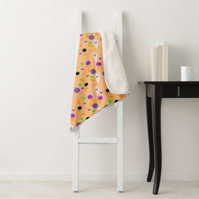 Halloween Confetti Sprinkles Ghost Ice Cream Neon Sherpa Blanket (In Situ)