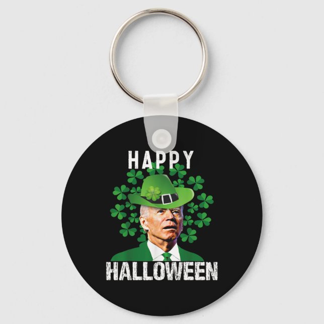 Halloween Confused Funny Joe Biden St Patricks Day Key Ring (Front)