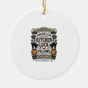 Halloween Cook Shirt Vintage Black Cat Pumpkin Kit Ceramic Tree Decoration