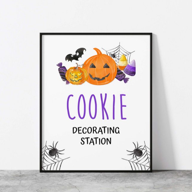 Halloween Cookie Decorating Station Party Sign (Cookie Decorating Station Halloween Party Sign, Spooky Purple & Orange)