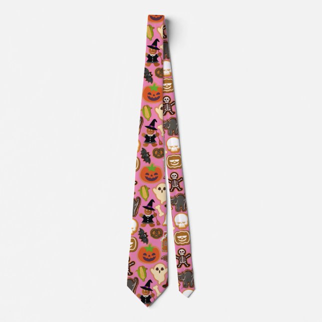 Halloween Cookies Pattern Collection Pink BG Tie (Front)