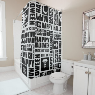 Halloween Cool Spooky Whimsical Typography Black Shower Curtain