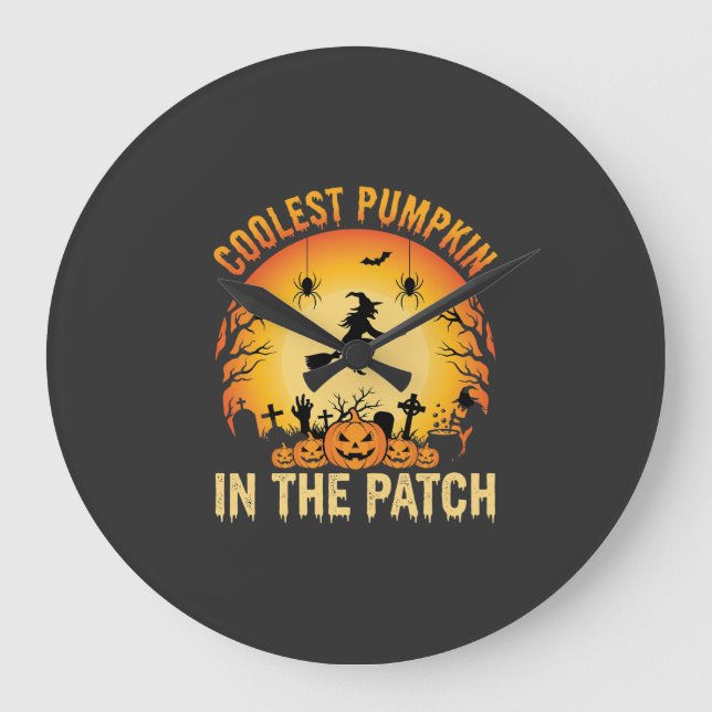 Halloween Coolest Pumpkin in the Patch Witch Desig Large Clock (Front)