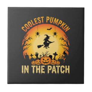 Halloween Coolest Pumpkin in the Patch Witch Desig Tile