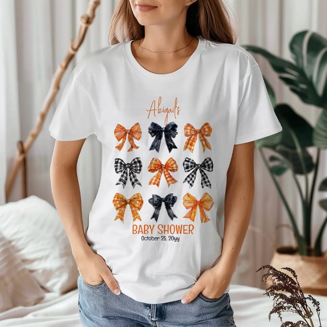 Halloween Coquette Black | Orange Bows Baby Shower Tri-Blend Shirt (Halloween Coquette Black | Orange Bows Girl Baby Shower Woman's T-Shirt)