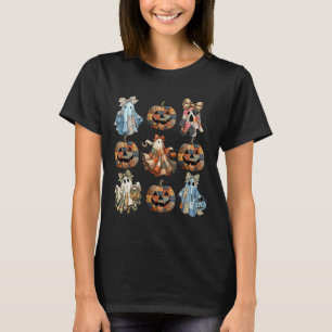 Halloween Coquette Bow Pumpkin Ghost Patchwork Sok T-Shirt