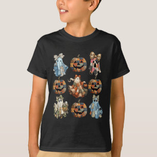 Halloween Coquette Bow Pumpkin Ghost Patchwork Spo T-Shirt