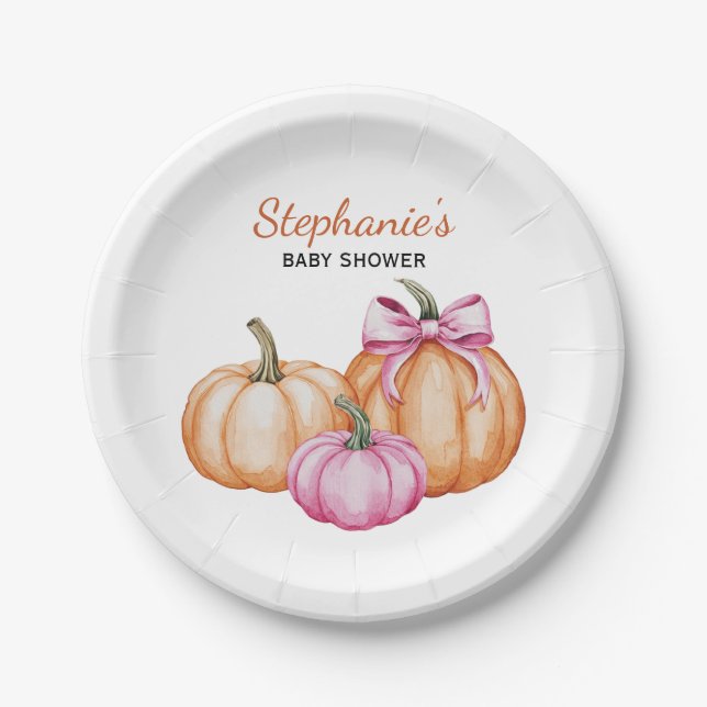 Halloween Coquette Bow Pumpkin Spooky Baby Shower Paper Plate (Front)