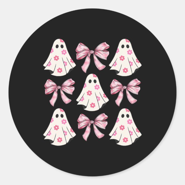 Halloween Coquette Pink Bow Ghost  Classic Round Sticker (Front)