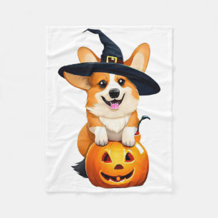 Halloween Corgi Witch Hat Fleece Blanket