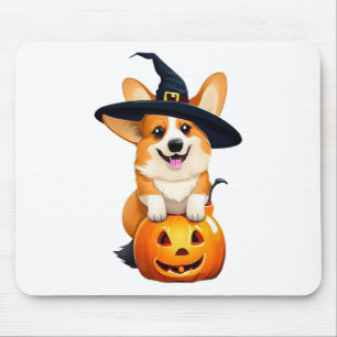 Halloween Corgi Witch Hat Mouse Pad