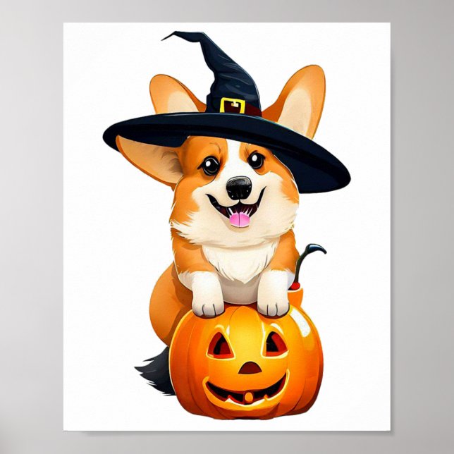Halloween Corgi Witch Hat  Poster (Front)