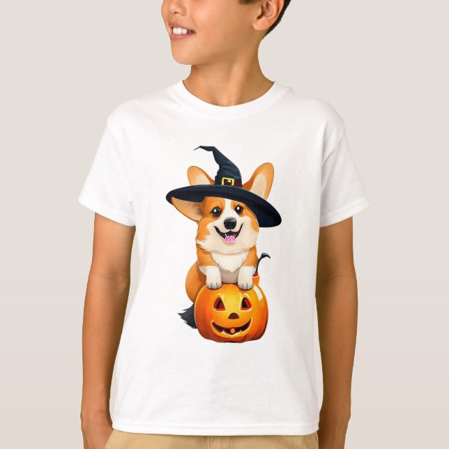 Halloween Corgi Witch Hat  T-Shirt (Front)