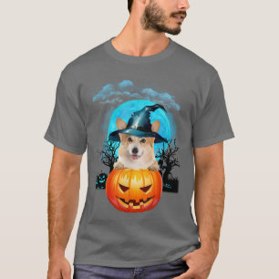 Halloween Corgi Witch Pumpkin And Blue Moon  T-Shirt