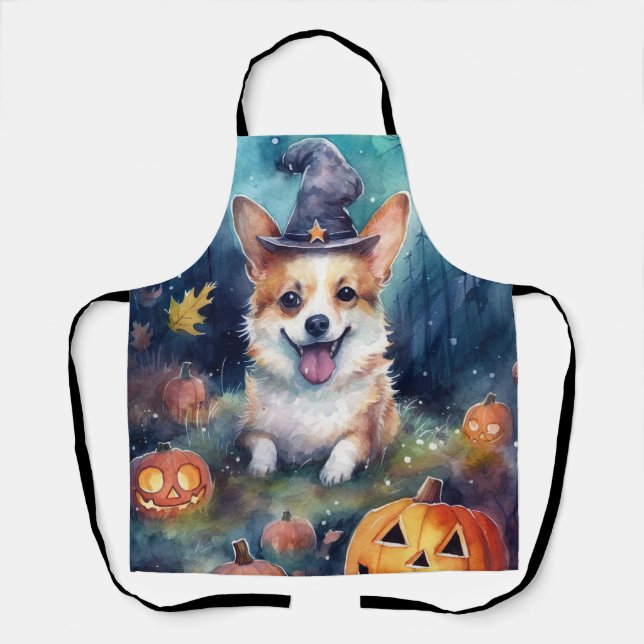 Halloween Corgi With Pumpkins Scary Apron (Front)