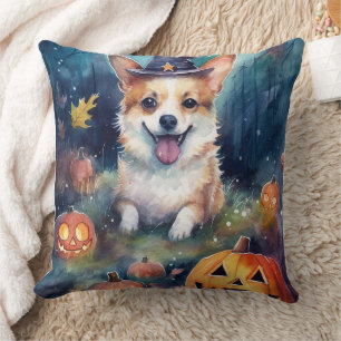 Halloween Corgi With Pumpkins Scary Cushion