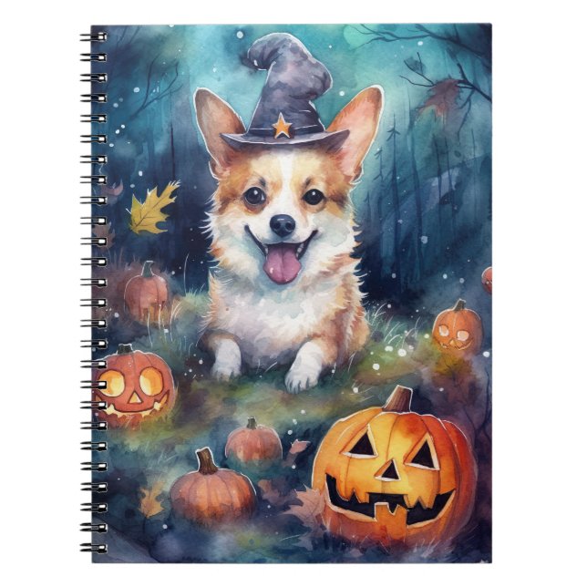 Halloween Corgi With Pumpkins Scary Notebook (Front)